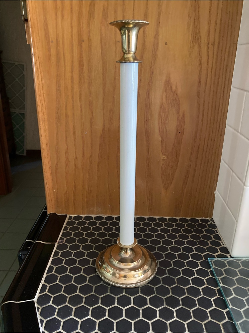 Vintage Classic Brass and White Tall Taper Candle Candlestick Holder